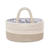 JiA QAQ Baby-Wickeltasche, tragbar, Baumwollseil, gewebte Wickeltasche, Aufbewahrungskorb für Kinderzimmer, DIY-Korb mit wechselbaren Fächern, Geschenk für Neugeborene (beige)