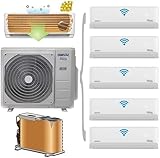 2x 3,5kW / 3x 2,6kW (2x 12000 BTU / 3x 9000BTU) WiFi/App WLAN Multisplit Split Klimaanlage ECO Smart PENTA Multi Split Klimagerät mit 5 Innengeräten und Heizfunktion