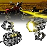 Kewig Motorrad LED Nebelscheinwerfer 60W Bernstein/Gelb Weiß Zweifarbige Zusatzscheinwerfer, Nebelscheinwerfer mit Kabelbaum, wasserdicht, Offroad-Arbeitsscheinwerfer, kompatibel mit Motorrad Auto SUV