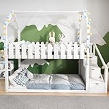 buiesjole 90 X 200 cm Großes Kinder-etagenbett, Multifunktionales Massivholzbett, Mit 3 Stufen Und 3 Ablagen, Geeignet Für Schlafzimmer, Wohnung (matratze Nicht Im Liefer(Color:Weiße Leitplanke)