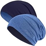 Hatstar 2in1 Reversible Damen Beanie | Damen und Herren Mütze | Baumwoll Sommermütze | Fahrradmütze (2 in 1 Navy/Jeans)