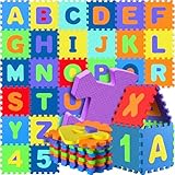 Spielwerk® 86-teilige Puzzlematte Baby Bunt 3,3m² Buchstabenteppich ABC Matten für Kinder Spielunterlage Boden Krabbelmatte Kinderzimmer Puzzleteppich Spielteppich für Kinder