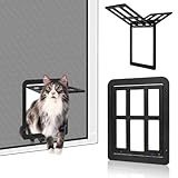 Adiwo Katzenklappe für Fliegengitter, 31.5 x 25 cm Schwarz Automatischen Verschluss Hundeklappe Fliegengitter Balkontür mit Katzenklappe Haustierklappe mit Kreuzschlitzschraubendreher