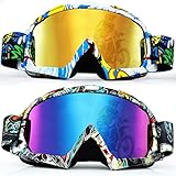 Fiada 2 Stück Motorradbrillen ATV Brille Crossbrille Dirtbike Brille Winddicht Motorradbrille mit Schwammschicht für Damen Herren Ski Schutzbrille Motocross Brille Ausrüstung Zubehör