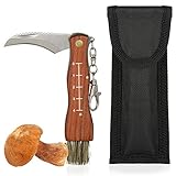 Oramics Pilzmesser braun, Naturfarben mit Bürste und Lineal, Holzgriff Edelstahl Klinge, Champignon/Trüffel Taschenmesser Inklusive Tasche