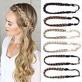TESS Haarband geflochten Haargummi mit Haaren Damen Haarteile Dutt Braids Extensions verstellbare Kopfband Kleine Haarschmuck Braiding Hair für Frauen 1.5cm Breit 27g Dunkelbraun