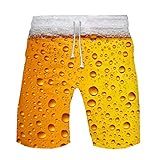 YEBIRAL Herren Shorts Lustig Bier 3D Druck Kurze Hose Schnelltrocknend Badehose, Sommer Männer Jungen Strand Surf Board Shorts Freizeithose Sporthose Sweatpants Badeshorts