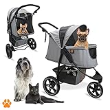 MY DUQUE COOPER - Hundewagen & Haustier Buggy bis 32 kg mit Ablagekorb für Einkäufe, einfach faltbar, 3-Fach höhenverstellbar, Soft Touch Griffe, reflektierend und im modernes Design - Grau