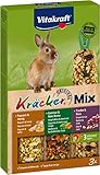 Vitakraft Kräcker Mix, Knabberstangen für Zwergkaninchen, mit Popcorn und Honig, mit Gemüse und Rote Beete, mit Traube und Nuss, ohne Zusatz von Zucker und Getreide (1x 160g)