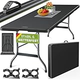 tillvex Gartentisch 180x75cm klappbar Kunststoff | Buffettisch mit Tragegriff | Klapptisch für Garten Terrasse und Balkon | Campingtisch 8 Personen