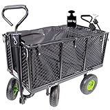 TRUTZHOLM® Bollerwagen herausnehmbare Plane bis 550kg belastbar Handwagen Gitterwagen Gartenwagen Transportwagen | mit Rasentraktorkupplung an der Deichsel oder Handgriff gepolstert