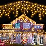 Ollny Eisregen Lichterkette Außen 15M 594 LED Weihnachtsbeleuchtung Außen mit Stecker Fernbedienung Wasserdicht 8 Leuchtmodi Lichterkette Außen Warmweiß für Balkon Dachrinne Fenster Haus Geländer