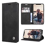 RuiPower Kompatibel für iPhone X/iPhone XS Hülle Premium Leder PU Handyhülle Flip Case Wallet Lederhülle Klapphülle Klappbar Silikon Bumper Schutzhülle für iPhone X/iPhone XS Tasche - Schwarz