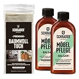SCHRADER Möbelpflege Set - Balsam für lackierte Holzmöbel & Holzoberflächen mit Poliertuch - 3-teilig - Made in Germany