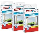 tesa Insect Stop STANDARD Fliegengitter für Fenster im 3er Pack - Insektenschutz zuschneidbar - Mückenschutz ohne Bohren - 3 x Fliegen Netz anthrazit - 110 cm x 130 cm