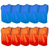 SPORTSBIBS Fußball Leibchen Set 10 Stück: 2 Farben - 5 von jeder Farbe, für Kinder und Erwachsene, Markierungshemd-Trainingsleibchen ohne Logo, Team-Spiel Bibs für Herren Damen Senioren Junioren