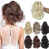 PARXITN Ponytail Extension 20cm Kurz Gelockt Gewellt Claw Clip in Synthetik Haarteil Pferdeschwanz Haarverlängerungen Zopf Bleichblondine