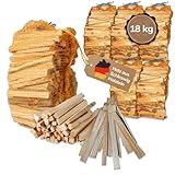 Landree Anfeuerholz und Anzündholz, 18 kg (6 Netze a 3 kg), Nadelholz, trockenes und sofort einsetzbares Brennholz für Kamin, Ofen, Feuerschale, Lagerfeuer, Qualität aus Schleswig Holstein