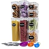 WELLGRO Vorratsdosen Set mit Etiketten, Kreidestift und Messlöffeln Frischhaltedosen mit Deckel BPA-frei luftdicht auslaufsicher spülmaschinengeeignet, Stückzahl:8-tlg.