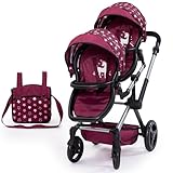 Bayer Design 26723AA Zwillingspuppenwagen Twin XEO mit Tasche und Sonnendach, höhenverstellbarer Griff, Schwenkschieber, einzeln steckbare Sitze, schwenkbare Vorderräder, integrierter Korb