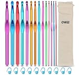 OWill 24 Stück häkelnadel set,14 Größen 2mm-10mm Häkelnadel aus bunt Aluminium mit 10 Markierungsnadel,Ergonomische häkelnadeln Crochet Set für Anfänger und arthritische