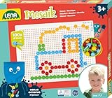 Lena 35623 - Mosaik Steckspiel Set, Steckmosaik mit 100 farbigen Stecker, Mosaikstecker Ø 10 mm, Mosaikspiel für Kinder, Komplettset mit Steckplatte ca. 21 x 16 cm und Organizer, bunt, Mittel