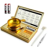 Muaket 50g/0.001g Feinwaage Hochpräzise, Electronische Milligramm Waage, MG Waage mit Kalibriergewichten, Digitalwaage zum Wiegen von Pulvern, Schmuck, Medizin, mit Pinzette und Waagschale, Gold