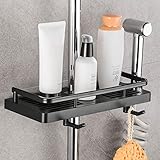 Hoomtaook Duschablage für Duschstange Dusche Caddy ohne Bohren Aufhängen Dusche Regale Zubehör Halterungen mit Zwei Haken und Duschkopfhaken Passend für 21mm-25mm Schiene Kunststoff, 1 Stück Schwarz