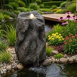 Künstlicher Quellsteinfelsen mit LED Beleuchtung OG-KQS001 Realistische Steinoptik, inkl. 2 m Schlauch – Wetterfest für Teich & Bachlauf