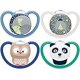 NUK Space Schnuller 4er Set |2x Space Night mit Leuchteffekt | Silikon | 6-18 Monate | mit extra Belüftung und kiefergerechter Form Jungen, mehrfarbig