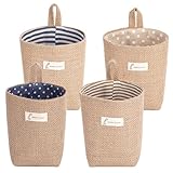 Hängeorganizer Hängekörbchen 4 Stück, Baumwolle Leinen Hängende Aufbewahrungstasch, Faltbare Klein Aufbewahrungskorb, Körbchen Hängeaufbewahrung für Gegenstände, Spielzeug Aufbewahrung