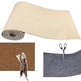 Cat Scratching Mat, Kratzmatte für Katzen, Selbstklebend Kratzmatte Katze, DIY Trimmbarer Teppich Matte Pad Katzenkratzbretter, Katzenteppich für Kratzbaum, Katzenkratzmatte für Katzenwand (Beige, L)