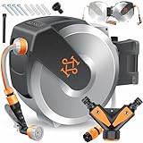KESSER® Schlauchtrommel mit Gartenschlauch 30m | Wasserschlauchtrommel zur Wandmontage | Wandhalterung | 180° schwenkbar & automatische Aufrollung | Wand-Schlauchbox inkl. 7-Funktionen Handbrause