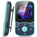 AGPTEK MP3 Player Bluetooth 5.3 Sport 32GB mit 1,5 Zoll TFT Farbbildschirm, Mini Musik Player mit Clip, unterstützt bis 128GB SD Karte, mit unabhängiger Lautstärketaste, FM Radio, Schrittzähler, Blau