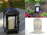 NECESITAS Grablaterne Friedhof incl. GRATIS-Kerze, Grablampe, Grablaterne für Urnengrab, Friedhofslaterne, Grableuchten, Grabschmuck, Grabdeko antharazit, Grabschmuck Wetterfest