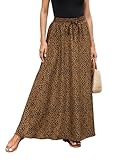 Hount Damen Rock Damen Lang Elegant Chiffon Langer Vintage Sommerrock Midi Freizeitrock mit Gummizug (M, Schwarz Braun)