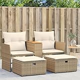 ZQQLVOO Gartensofa 2-Sitzer mit Hockern Beige Poly Rattan 使用逗号” for 卧室
