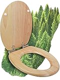 Calmwaters® WC Sitz mit Absenkautomatik Holz, Toilettensitz Modern Wellness, Holzkern Toilettendeckel, Fast-Fix, Metallscharnier, universale O-Form, ovaler Klodeckel, Echtholzfurnier Kiefer, 26LP2846
