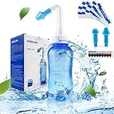 Nasendusche Set-Anzorhal Nasendusche Erwachsene 300ml mit 30 Beutel Nasendusche Salz und Thermometer-Aufkleber Nasenspülkanne Nasendusche Kinder Neti Pot zum Nasenreinigung und Nasenspülung (30 Salz)