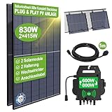 Balkonkraftwerk 800W Komplett Socket - Balkonkraftwerk 830Wp Solaranlage Komplettset (2X 415W) - Wechselrichter AP Systems EZ1-M 800W mit WLAN, 2*Balkonkraftwerk Halterung