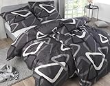 Kuscheli® Bettwäsche 135x200 4 teilig, Mikrofaser Bettwäsche Set, Bettbezug 135 x 200 & Kissenbezügen 80x80, ÖkoTex Zertifiziert, Design Dreieck Anthrazite