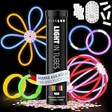 Vivaloo Knicklichter Party Set 100 Stück + Zubehör - Leuchtstäbe mit Verbinder für Leuchtarmbänder, Party Brillen, Bälle usw. - Party Deko & Festival Zubehör
