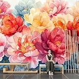 Fototapete Bunt Aquarell Blume Pfingstrose Rosa Sondergröße Tapeten Wandtapete XXL Wanddeko Design Wand Dekoration Wohnzimmer Schlafzimmer Büro Flur 3D Effekt