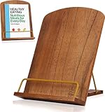 Kochbuchhalter Holz, Verstellbarer Holz Kochbuchhalter für die Küche Buch Halterung Buchhalter Buchstütze Notenständer für Rezepte Lehrbücher Tablet-Musikbücher mit Seitenklammern