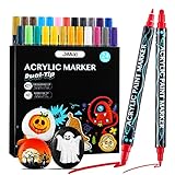 Acrylstifte für Steine, 24 Farben Wasserfest Dual Tip Marker Stifte für Papier, Leinwand, Glas, Keramik, Holz - Ideal zum Basteln, Bemalen von Steinen, Ostern, Halloween, Christbaumkugeln Deko (24)