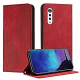Fatcatparadise Kompatibel mit LG Velvet/G9/G900 Hülle, Handyhülle für LG Velvet/G9/G900 Hülle PU Leder Flip Klappbare Wallet Magnet Case Handytasche Klapphülle Schutzhülle Tasche Holster (Rot)