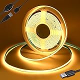 Yamlten Led strip 1.5m 5V COB Led Streifen mit Schalter,3000k Warmweiss,320 LEDs/M Dimmbar LED Strip,LED Band für TV Hintergrundbeleuchtung,Computer,Schrank,Schlafzimmer.(Stromversorgung schließt aus)