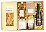 Wein-Geschenkkorb Prosecco mit italienischen Spezialitäten | Präsentkorb gefüllt mit Tomatensauce, Pappardelle und feinstem Prosecco | Feinkost Geschenkidee | kurzes MHD: 15.05.2024