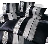 Joop! Mako Satin Bettwäsche Ornament Stripes 4022/9 schwarz, 135x200 cm