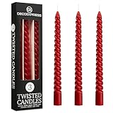 Spiralkerzen Set 3er oder 6er, Gedrehte Stabkerzen Bunte Kerzen 25 cm x 2.2 cm, Brenndauer 6 Stunden - Candles Aesthetic (Rot, 3er-Pack)